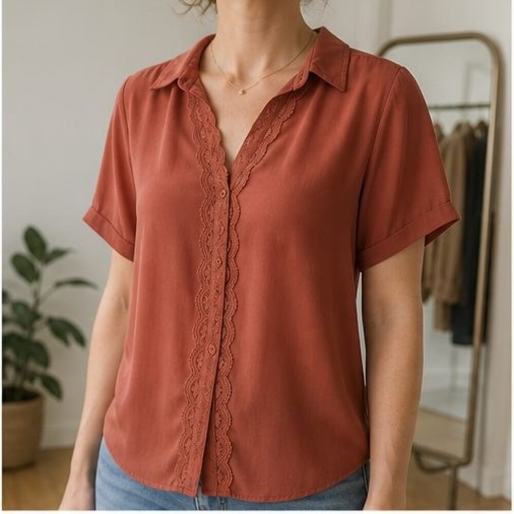 Rust Lace Trim Top - Picture 2 of 6